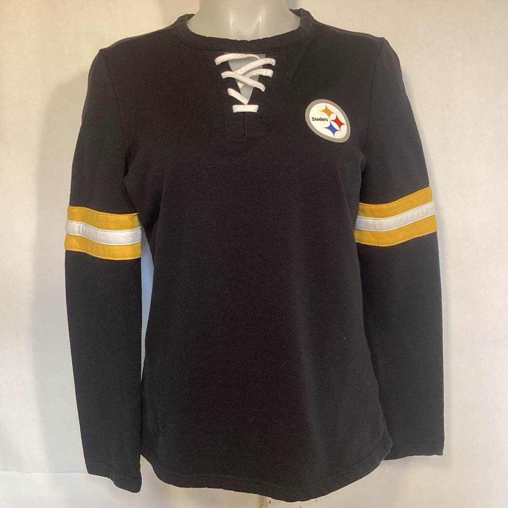 Pittsburgh Steelers Women’s Black Lace up Crewneck Sweatshirt size XS Fanatics